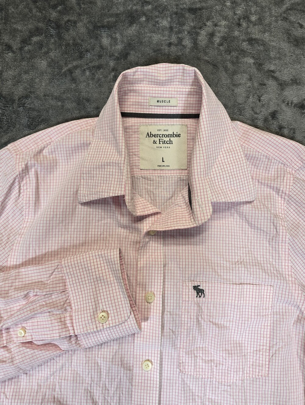 Abercrombie & Fitch Muscle Pink And White Checked Long Sleeve Button Up Sz Lrg
